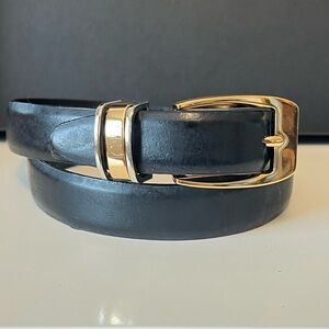 Vintage Black Genuine Leather Belt with Mix Metal Silver and Gold Buckle